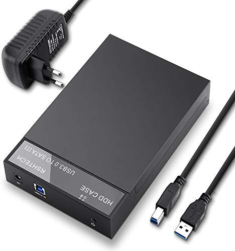 RSHTECH USB 3.0 SATA Festplattengehäuse für 3,5''/2,5'' SSD & HDD Externe HDD Gehäuse Festplatten Gehäuse mit USB 3.0 Kabel unterstützt bis zu 6 Gbps & 16TB Laufwerke mit 12V 2A Netzteil, RSH-319