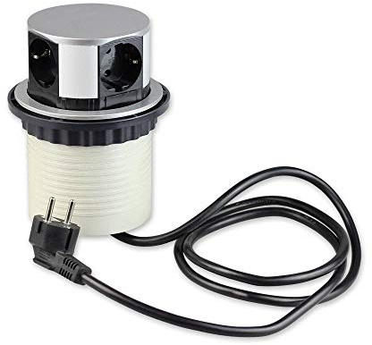 Presa rotonda da incasso a scomparsa, per cucina e ufficio, ideale per il piano di lavoro e come presa da tavolo, con 4 posti e cavo da 1,8 m