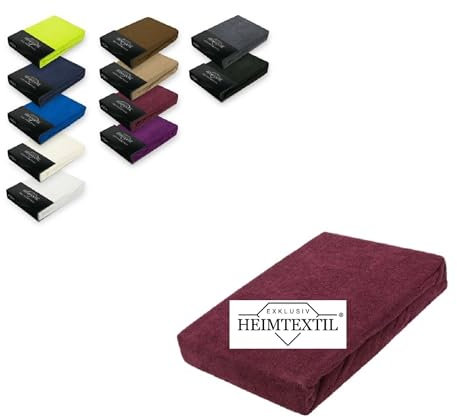 EXKLUSIV HEIMTEXTIL Sábana bajera ajustable de rizo de marca premium, 90-100 x 200 cm, color burdeos