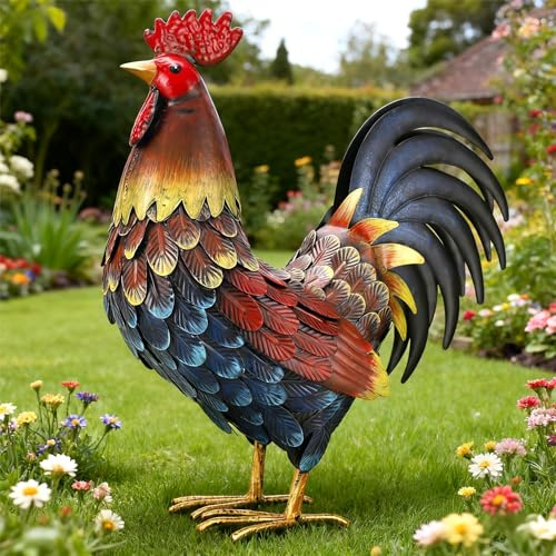 chisheen Statue de Jardin en Forme de Coq en métal, Sculpture d'extérieur