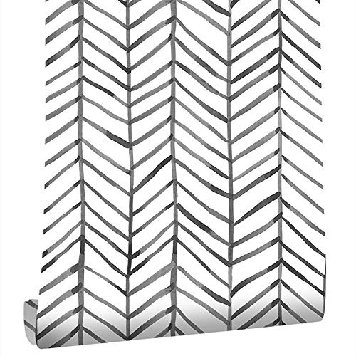 45 cm × 299,7 cm Moderne Schwarz-Weiß Streifen Abziehen und Aufkleben Tapete Selbstklebend Abnehmbare Vinyl-Tapete für Heimdekoration
