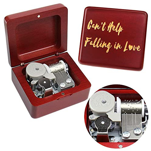 Sinzyo Music Box Vintage Wood Carved Mechanism Musical Boxs For Birthday Gift Valentine's Day Christmas Day(Can't Help Falling in Love-Wine red Wood Box-Wine Red Box)