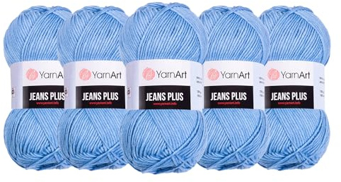 5 Ball (Skeins) YarnArt Jeans Plus Yarn, 55% Cotton 45% Polyacrylic, 100 g (3.5 oz), 160 m (174 yds), Yarn Weight: 4 : Worsted-Aran, Blue - 15