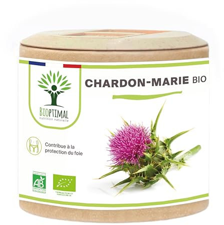 Chardon Marie Bio - Bioptimal - Complément Alimentaire - Dépuratif Naturel Détox Foie Digestion - 100% Pur - Silymarine Silybine - 300 mg/Gélule - Fabriqué en France - Certifié Ecocert - 60 gélules