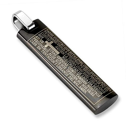 Paula & Fritz® Herren Ketten-Anhänger schmales Rechteck Kreuz Vater Unser 316L Chirurgenstahl Schwarz-Gold Halsketten-Anhänger Pendant Damen-kettenanhänger