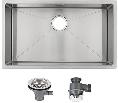 Whistler Kitchen Sink One/Single Deep Bowl Stainless Steel Square Sink with Whole Set Strainer Waste kit- for Both undermount and flushmount Installation - Satin Finish (440 * 440 * 185mm)