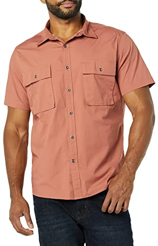 Amazon Essentials Men's Slim-Fit Short-Sleeve Two-Pocket Utility Shirt, Clay, XX-Large Tall