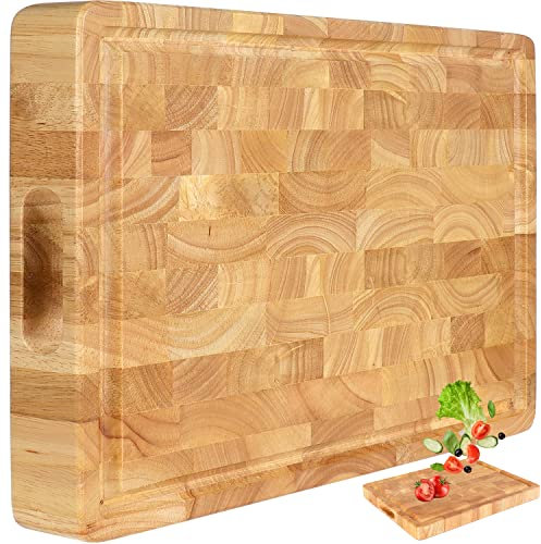 End Grain Wood Cutting Board, Reversible Multipurpose - 17x13x1.5in, Juice Groove & Cracker Holder
