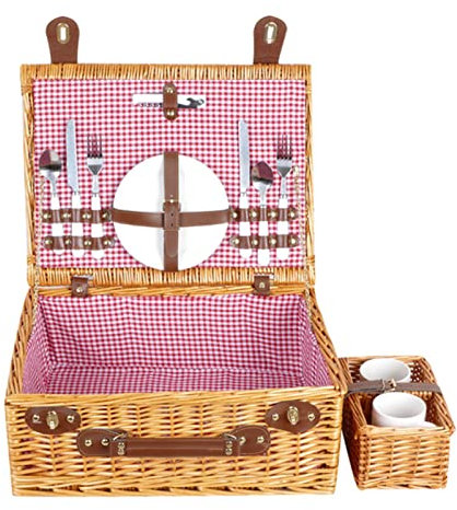 AADECOR Picknickkorb für 2 Personen, Robustes Picknickkorb-Set aus Weidengeflecht mit Tellern und Utensilien, Weiden-Geschenkkorb für Camping und Party im Freien am See