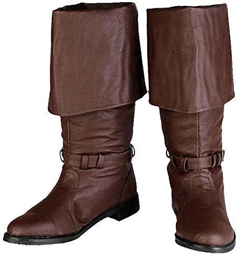 Stivali medievali in pelle - Rinascimentale medievale Cosplay Halloween stivali da donna uomo a metà polpaccio - stivali lunghi classici piatti jazz stivali per cosplay (marrone46)
