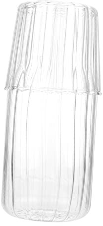 KICHOUSE 2 Pieces Bedside Water Carafe Tumbler Glass High Borosilicate Glass Pitcher Beverage Holder Jug for Kitchen Bedroom or Bathroom Non-Slip Base