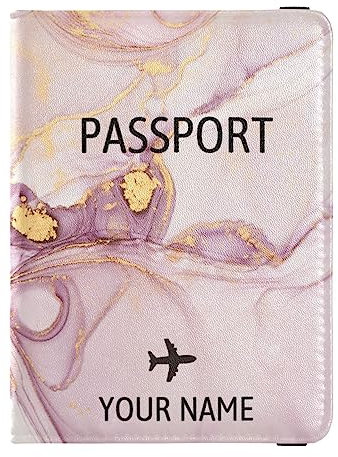 Personalisierte Reisepasshülle, Brieftasche, Kombi, individueller Name, PU-Leder, Reisepass, Impfkarten-Schutz für Damen und Herren, Reisegeschenk, Marmor11, Einheitsgröße