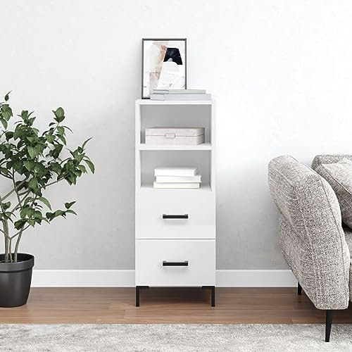 BaraSh Sideboard Hochglanz-Kommode Weiß Beistellschrank TüRen Sideboard Flur Schmal Eckkommode 34,5x34x90 cm Holzwerkstoff