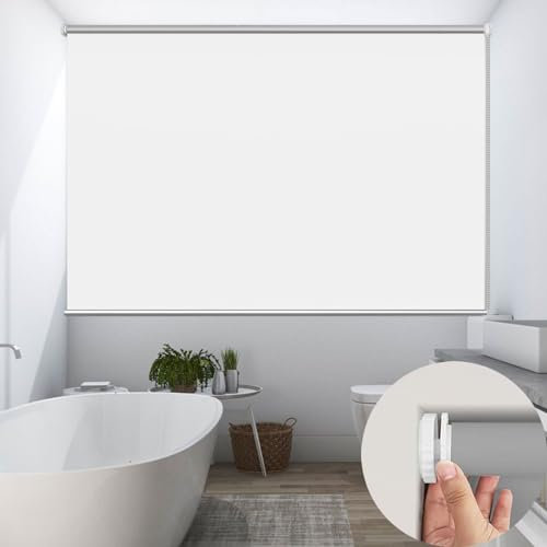 Seitenzugrollo für Fenster Und Türen 90 x 70 cm, Hitzeschutz und Sichtschutz, Verdunkelung Dachfenster Rollo, inkl Montagematerial für Fenster und Türen, Weiß