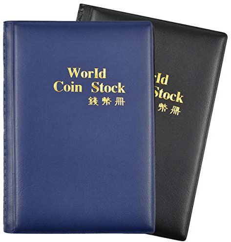 Cozlly 2 Pack Münzalbum Münzsammlung, 240 Taschen Münzen Aufbewahrung für Sammler, Leder Münzsammelalbum Münzen Sammelalbum, Münzhalter für Münzen 25 mm, münzalbum für 2 Euro münzen(Blau + Schwarz)