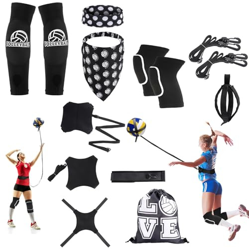 Hoemwarm 8 Pcs Volleyball Training Equipment Aid Kit, Girls Volleyball Trainer Knee Pads Elastic Belt Hand Straps Arm Sleeves Bags Spike Trainer Gear Gifts for Beginners Coaching Supplies