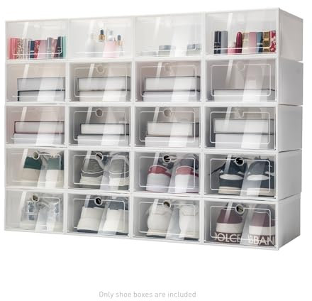 Brride 20Pcs Schuhboxen Stapelbar Transparent, Schuhbox platzsparend Aufbewahrungsbox, Schuhkarton für Aufbewahrung von Schuhen, Schuhkarton mit deckel für Zuhause (Weiß)