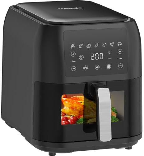 iceagle Heißluftfritteuse XXL Air Fryer 8,5L - Heissluftfritteuse mit Sichtfenster | Friteuse Airfryer, 7 Programmen, 1700W, Platzsparend und leiser Betrieb (55db)