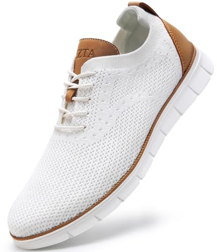 LEZTA Schuhe Herren Anzugschuhe Sneaker Oxfords Business Mesh Stoff Atmungsaktiv Sportschuhe Tennisschuhe Walkingschuhe Komfortabel Weiß 43 EU