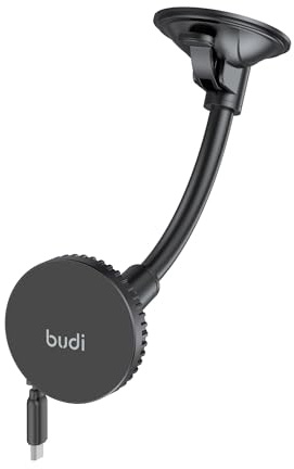 Budi - Universal Magnetic Wireless Car Charger and Holder - Windshield + Vent + Retractable 1m Cable