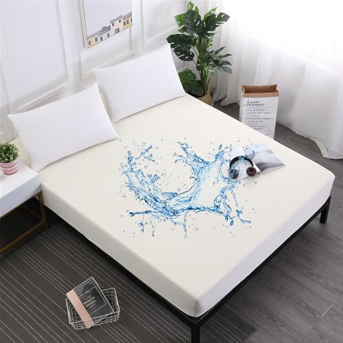 FANSU Spannbettlaken Mikrofaser Einfarbig Wasserdicht Spannbetttücher Elastisch Bettlaken Weiche Spannbetttücher Spannbetttuch Spannleintuch für Boxspringbet, 30cm Tiefe Tasche (Beige,80x200cm)