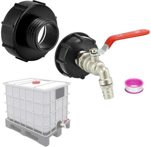 QWORK® Rubinetto e adattatore per scarico serbatoio per contenitori IBC, attacco tubo da 3/4, filettatura grossa S100x8/S60X6, Adattatore per Serbatoio