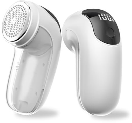HT TopHinon Levapelucchi Elettrico, Togli Pelucchi Ricaricabile per Vestiti e Tessuti, 6 Lame a Foglia, Display LED, 3 Velocità Regolabili, Cavo USB Tipo-C, Bianco