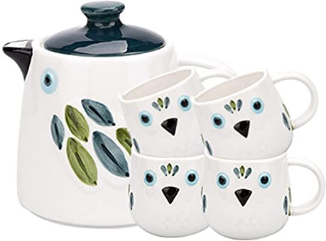 KWMAEEUID Service à thé Japonais, Service à thé en Porcelaine, Ensembles de Tasses à café avec 1 théière 750ml, 4 Tasses à thé 450ml pour Femmes et Filles