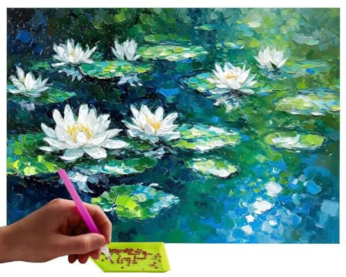 5D Diamond Painting Erwachsene Kinder, Diamant Painting Bilder Seerosen mit Diamond Painting Zubehor, DIY Quadrat Full Drill Crystal Art Basteln Erwachsene, Zuhause Wanddekoration 90x120 cm C-839