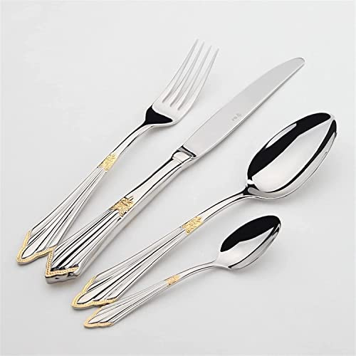 QUSYZD Ensemble de 4 Couverts plaqués Or, Ensemble de 24 Couverts de Luxe en Acier Inoxydable, Couteaux, fourchettes, Table à Manger Royale, Ensemble de Vaisselle Occidentale, Ensemble de 4 pièces