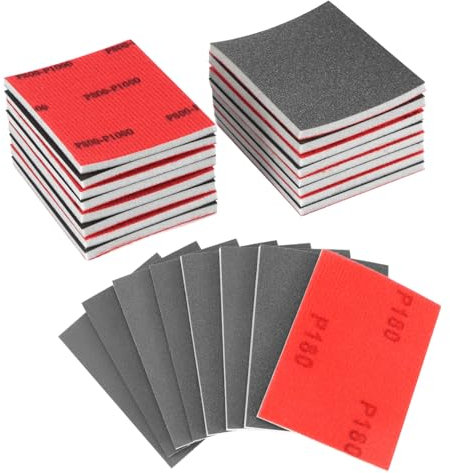 QWORK® Set di 16 Spugne Abrasive Lavabili, 8 Granulometria 180-2500 per Carteggiatura a Secco e a Umido, Ideale per Legno, Plastica e Metallo