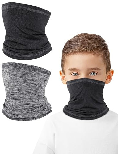 Kiiwah 2 Stück Loop Schal Kinder Dünn, Schlauchschal Atmungsaktiv für Jungen Mädchen Multifunktionstuch Winddicht für Outdoor Sports Radfahren (Schwarz, Grau)