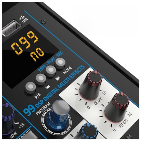 DJ-mixer 4-kanals dj-mixerkonsol med Bluetooth-mixer UHF trådlös mikrofon for Home Stage Studio(Black MIC)