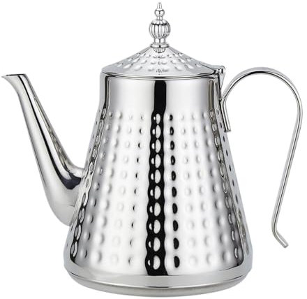 Qianly Stainless Steel Tea Kettle Hot Water Dispenser for Induction Hammered Design Tea Maker Pour Coffee Pot for Home Party Office, 1.7L