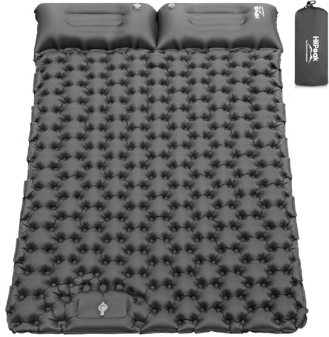 HiiPeak Double Sleeping Pad - Self Inflating 3 Extra-Thick for 2 Person with Pillow Built-in Foot Pump Inflatable Sleeping Mat for Backpacking, Hiking, Traveling, Tent, Portable Camping Mat (Gray)
