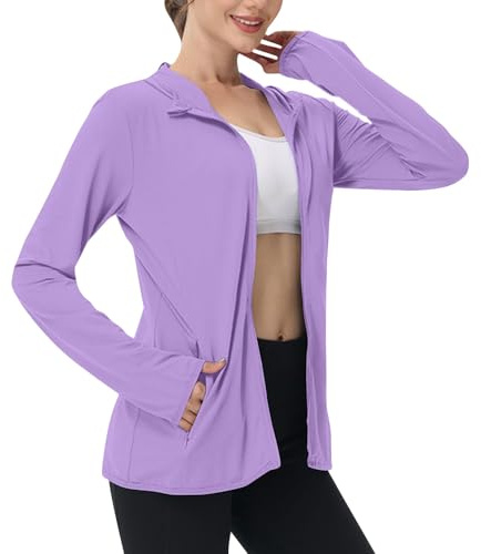 BFSWL Vêtement de protection UV pour femme - Manches longues - Veste d'été respirante - Sweat à capuche - Protection solaire - Veste de sport - Protection UV - Veste de sport - Veste de course - Veste