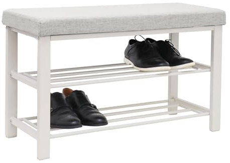 DuneDesign Banco Zapatero Metálico - 81x32x50 Estante para Zapatos con Asiento Tapizado - Banqueta Recibidor - Mueble Organizador para Entrada Pasillo Baño - Baúl de Almacenaje Dormitorio Puf Cama