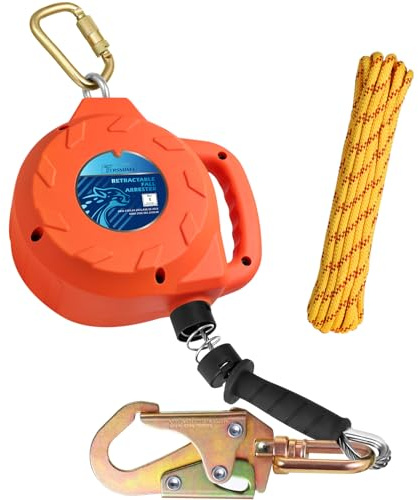 TRSMIMA Fall Protection Retractable Lanyard - 50ft Self-Retracting Fall Arrest Safety Construction Roofing Galvanized Steel Cable Two Internal Shock Absorber System Waterproof Housing