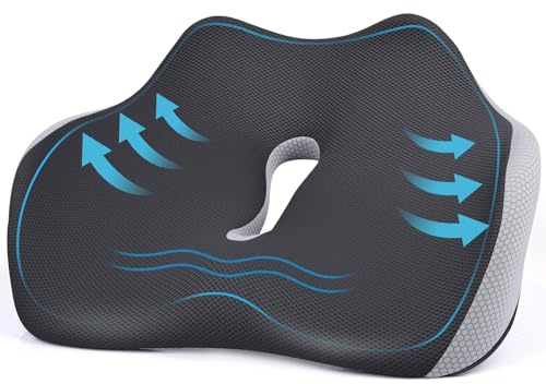 LustLocke Cojín ortopédico de espuma viscoelástica para asiento de coxis, cojín ergonómico para hemorroides, con agujero y diseño en forma de U, para coche, sofá, oficina y silla de ruedas, color gris