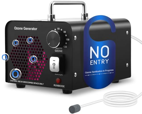 Generador de Ozono 60000 mg/h, 2 in 1 Dispositivo de Ozono Purificador de Aire con Modo Agua y Aire O3 Limpiador con Temporizador de 120 Minutos Máquina de Ozono para Coche Apartamento Oficina Garaje