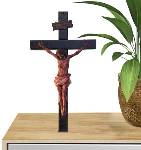 Crucifijo católico, crucifijo católico para pared | Scrupix de meditación hecha a mano, pasión ensangrentada crucifijo, decoración de pared de Jesucristo, figuras coleccionables de escritorio