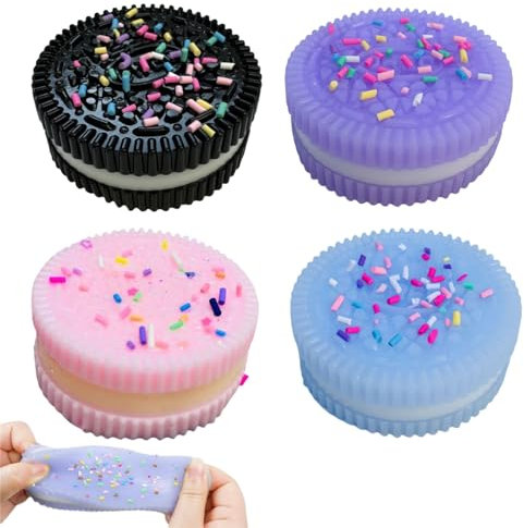 WIKIMO 4 Stück Taba Squishy Squeeze Toy, Squishy Anti Biscuit Ultraweiche Stressabbau Relief Toy, Keks Stressabbauspielzeug Angstlösende Squishy Spielzeug für Stressabbau (mit bunten Bonbons)