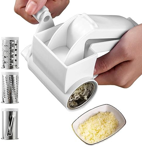 Manual de rallador de queso rotativo Manual de cocina Rater giratoria con 3 Cocina de fruta de tambor de acero inoxidable de fruta de tambor para frutas de queso vegetales