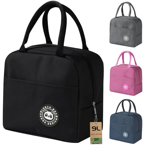 Ruucy Sac Isotherme Repas, 9L Petit Sac Lunch Box Étanches, Sac Glaciere Imperméable en Feuille d'Aluminium, Sac Lunch Isotherme pour Femmes, Hommes, Enfants, École e Bureau (Noir)