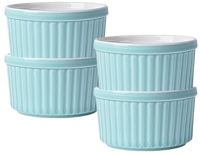 Ramekins 6 oz ugnssäker, Souffle Ramekins, Ramekin skålar, Creme Brulee Souffle Rätter (blå, set med 4)