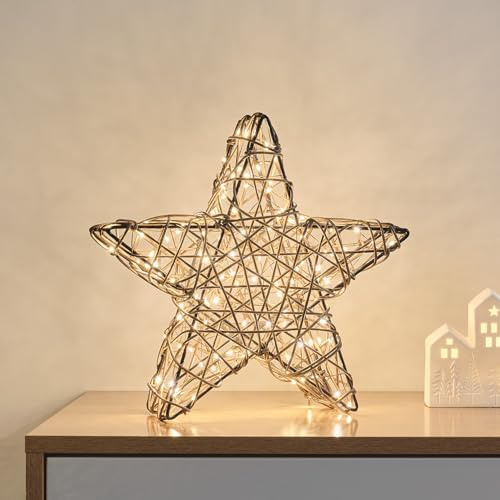 Lights4fun Beleuchteter Studley-Stern aus Kunstrattan | mit warmweißen 160 LEDs & Timer | Weihnachten Weihnachten Weihnachtsdeko | wetterfest für innen & außen Garten Balkon | Maße 35 x 35 cm