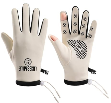YISENJEE Damen Handschuhe Erwachsene Winter Warm Touchscreen Plüsch Verdickte Winddichte Und Wasserdichte Fahrradhandschuhe - Beige