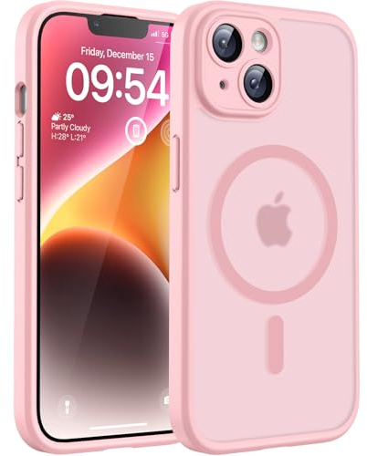 TOCOL für iPhone 14 Hülle, Kompatibel mit MagSafe, Matt Hellrosa | Eingebauter Magnetring, Vollständiger Kameraschutz, Militärschutz Stoßfest Kratzfest Haltbarkeit, Durchscheinend Rückseite
