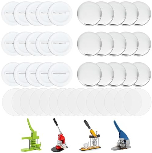 DIY Round Button Badge Parts,Pin Back Button Maker Parts 50pcs 58mm Round Metal & Plastic Backs,Clear Film
