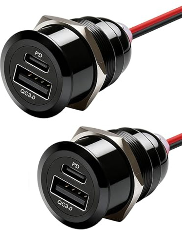 USB C Steckdose 12V Wohnmobil Ladegerät Aluminium PD 12W +QC3.0 12W Schnellladeversion Einbau Adapter für Wohnwagen Anhänger Van LKW Boot kfz,2 Stück